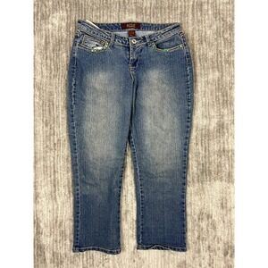 Sizzle Jeans Capri Womens 7 Blue Medium Wash Rhinestone Embellished Y2K Cropped
